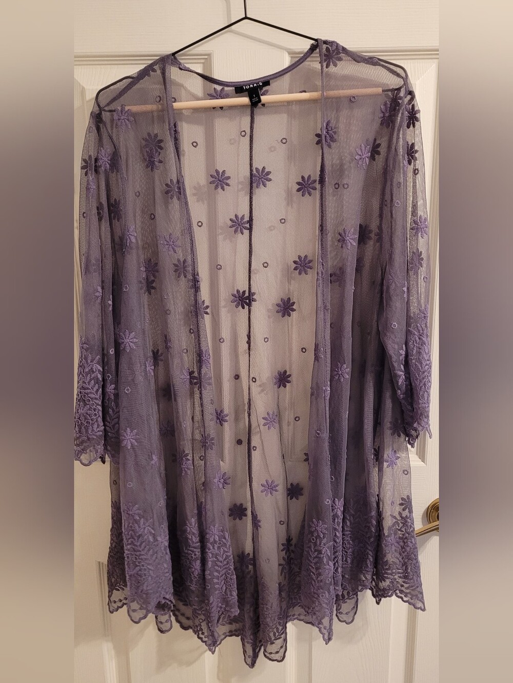 torrid Size 1 Sheer Lavender Floral Embroidered Duster
